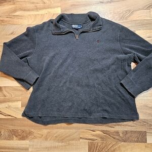 Polo Ralph Lauren 1/4 Zip Leather Pull tab Gray Long Sleeve Sweater XXL